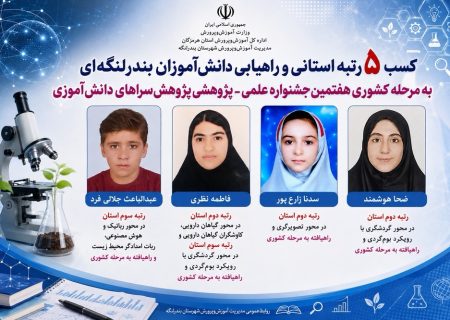۵ رتبه استانی و صعود ۴ دانش‌آموز بندرلنگه‌ای به مرحله کشوری جشنواره پژوهش‌سراها