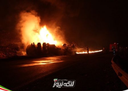 برخورد دو تریلی حمل گاز در جاده بندرلنگه – پارسیان/تریلرها سوختند و حادثه چند مجروح به جای گذاشت