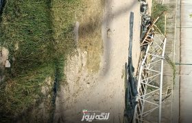 سقوط پایه روشنایی استادیوم دشتی پارسیان در پی طوفان