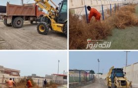 عملیات پاکسازی کامل ورزشگاه تختی شهر بندرلنگه