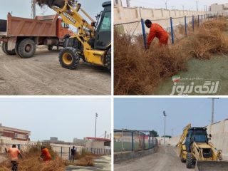عملیات پاکسازی کامل ورزشگاه تختی شهر بندرلنگه